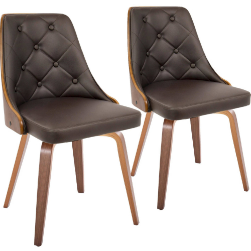 Gianna Dinning Chair in Walnut Wood & Brown Leatherette (Set of 2)